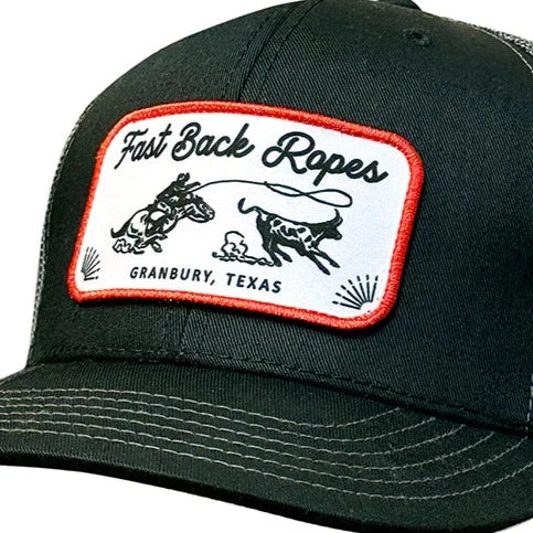 Fast Back Men's Roping Logo Patch Trucker Cap in Black/Charcoal