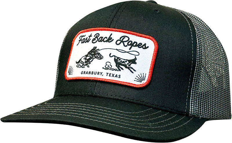 Fast Back Men's Roping Logo Patch Trucker Cap in Black/Charcoal