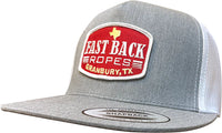 Fast Back Men's Embroidered Logo Patch Trucker Cap in Heather Grey/White