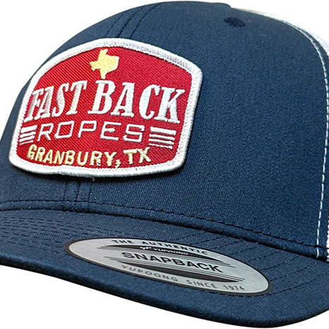 Fast Back Men's Embroidered Logo Patch Trucker Cap in Navy/White