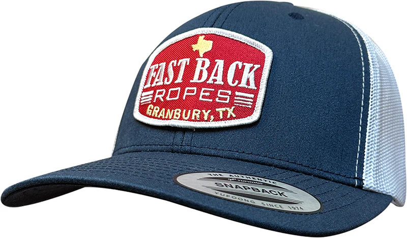 Fast Back Men's Embroidered Logo Patch Trucker Cap in Navy/White