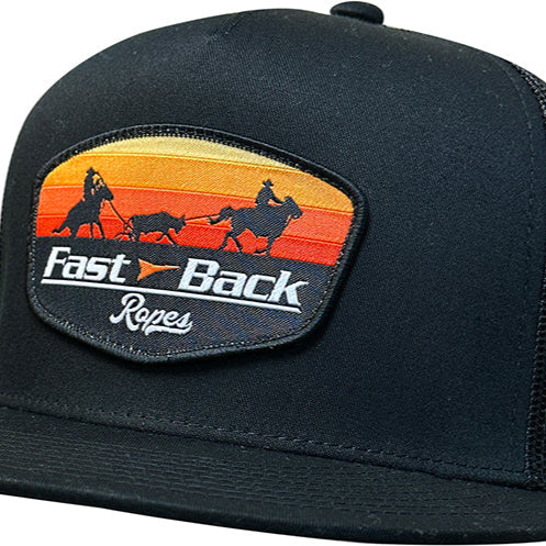 Fast Back Men's Team Roper Patch Trucker Cap in Black