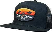 Fast Back Men's Team Roper Patch Trucker Cap in Black