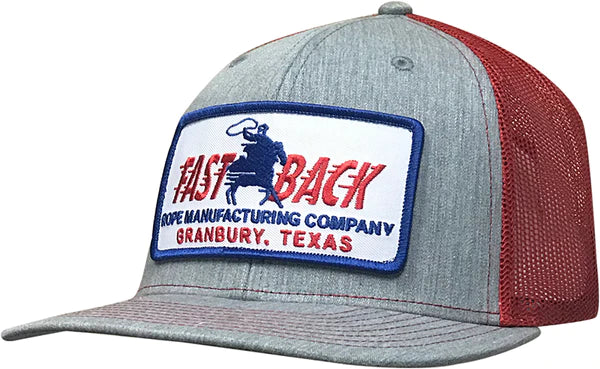 Fast Back Men's Embroidered Logo Patch Trucker Cap in Grey/Red