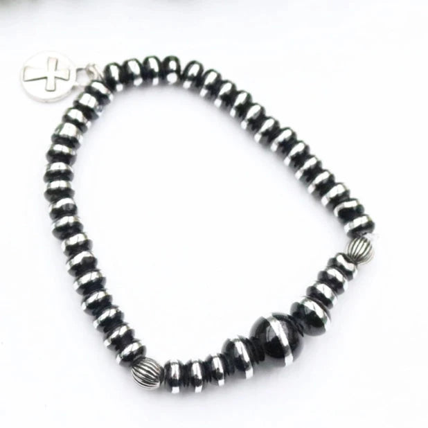 West & Co. Silver & Black Rondelle Beaded Stretch Bracelet