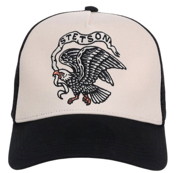 Stetson Eagle Trucker Hat in Cream and Black