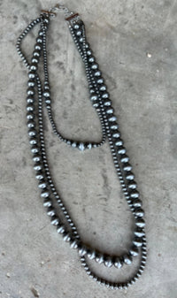 30" Silver Navajo Inspired Pearl 3-Strand Layered Necklace