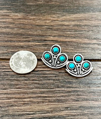 Three Stone Turquoise Stud Earrings
