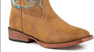 Roper Boy's Patrick Square Toe Western Boot in Tan