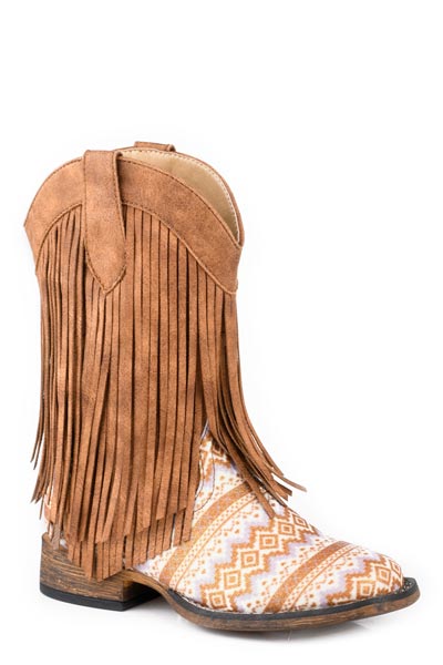 Roper Girl's Aztec Glitter Double Fringe Boots