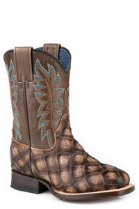 Roper Boy's River Square Toe Western Boot in Brown