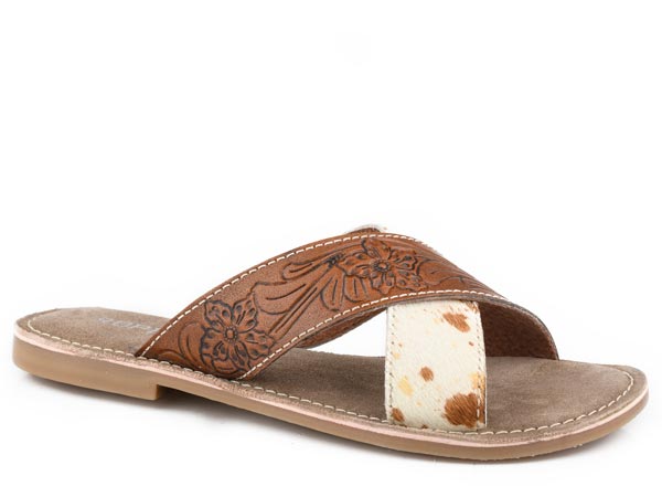 Roper Women's Delaney Sandal in Cowhide & Tooled Leather