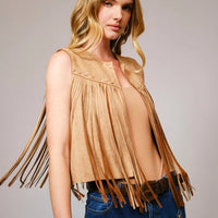 Women's Western Fringe Suede Vest in Camel