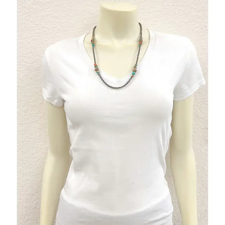 21" Cluster Stone and Silver Navajo Inspired Bead Necklace