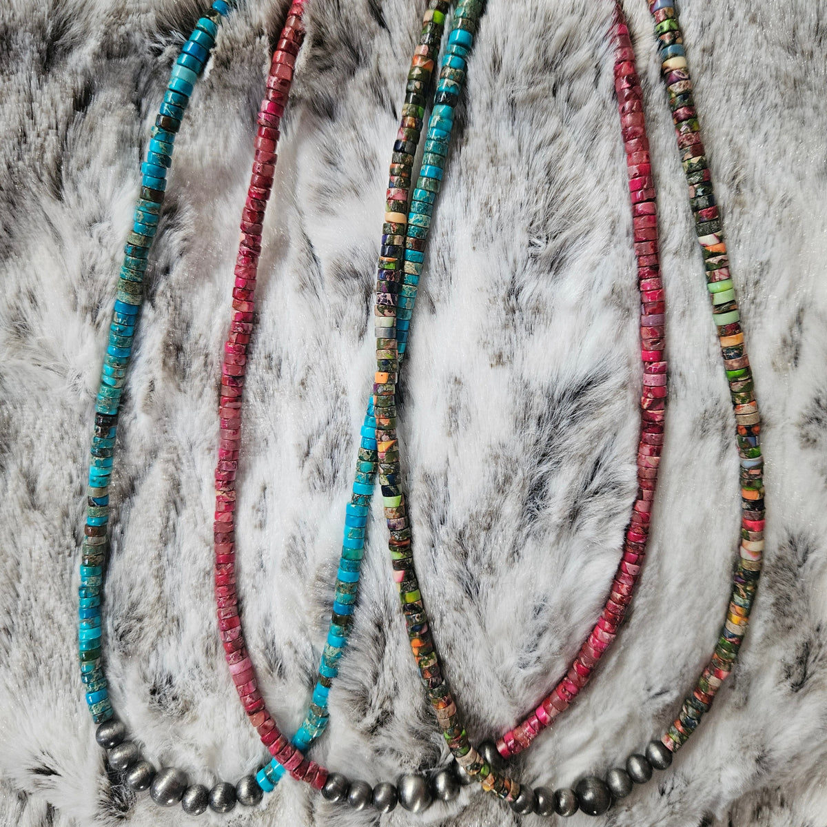 Navajo Inspired Pearl & Rondelle Gemstone Beaded Necklace (3 Gemstone Variants Available)