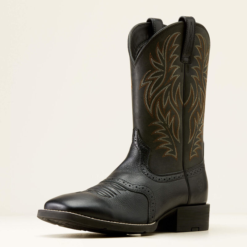Ariat Men's Sport Western Wide Square Toe Cowboy Boot in Black Deertan/Black