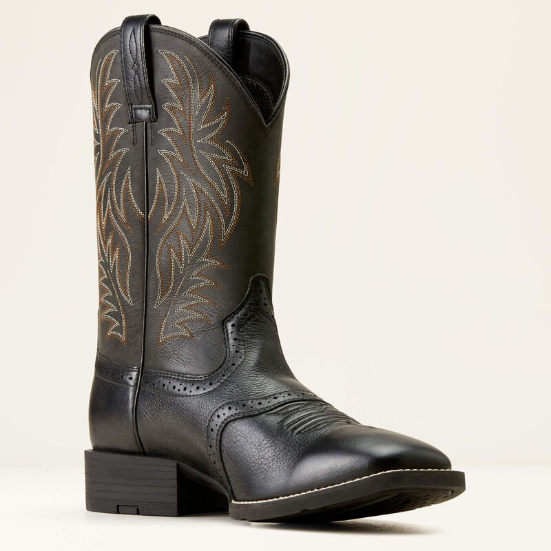 Ariat Men's Sport Western Wide Square Toe Cowboy Boot in Black Deertan/Black