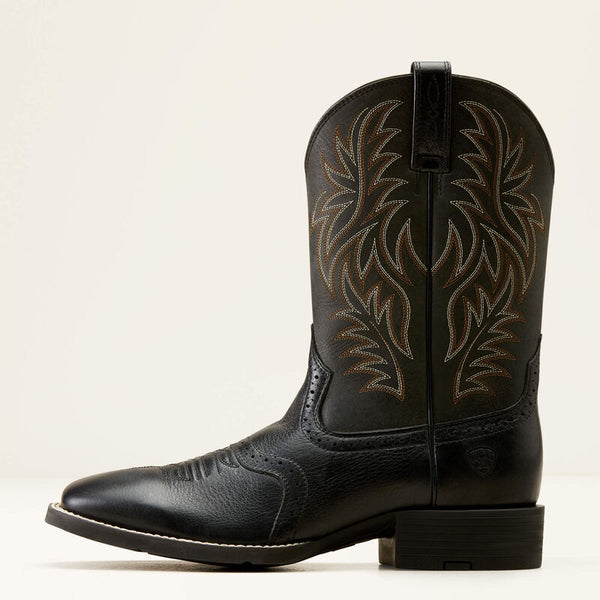 Ariat Men's Sport Western Wide Square Toe Cowboy Boot in Black Deertan/Black