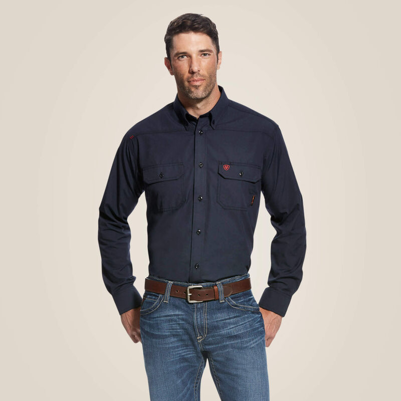 Ariat Men's FR Featherlight Button Down Work Shirt in Navy