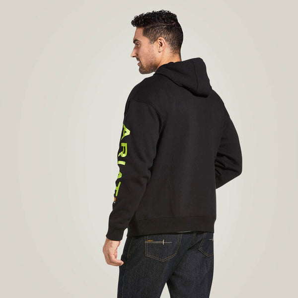 Ariat Men's Rebar Graphic Hoodie in Black and Lime