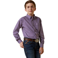 Ariat Boy's Misael Classic Fit Button Down Shirt in Purple/Geometric