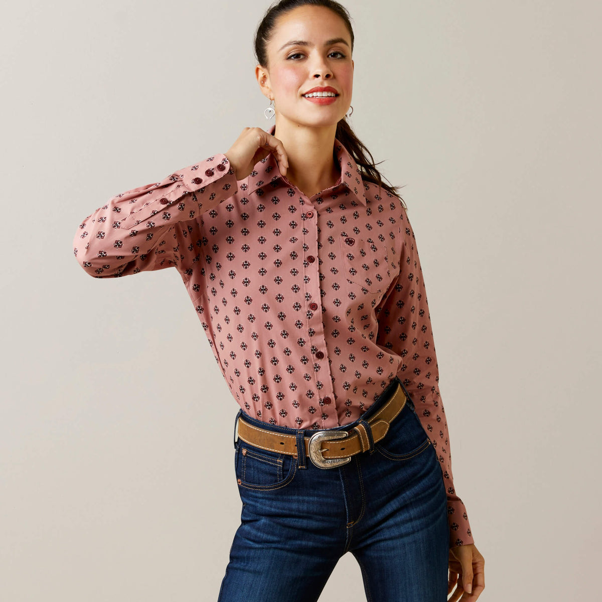 Ariat Women's Kirby Red River Geo Stretch Long Sleeve Button Down Shirt (Available in Regular & Plus Sizes)