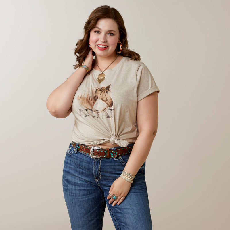 Ariat Women's Caballo Oatmeal Heather Graphic Tee (Available in Regular and Plus Sizes)