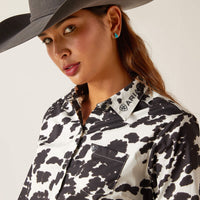 Ariat Women's L/S Team Kirby Western Button Down Shirt in Cow Print