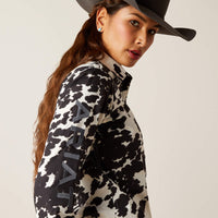 Ariat Women's Wrinkle Resist Team Kirby Stretch Long Sleeve Western Button Down Shirt in Cow Print