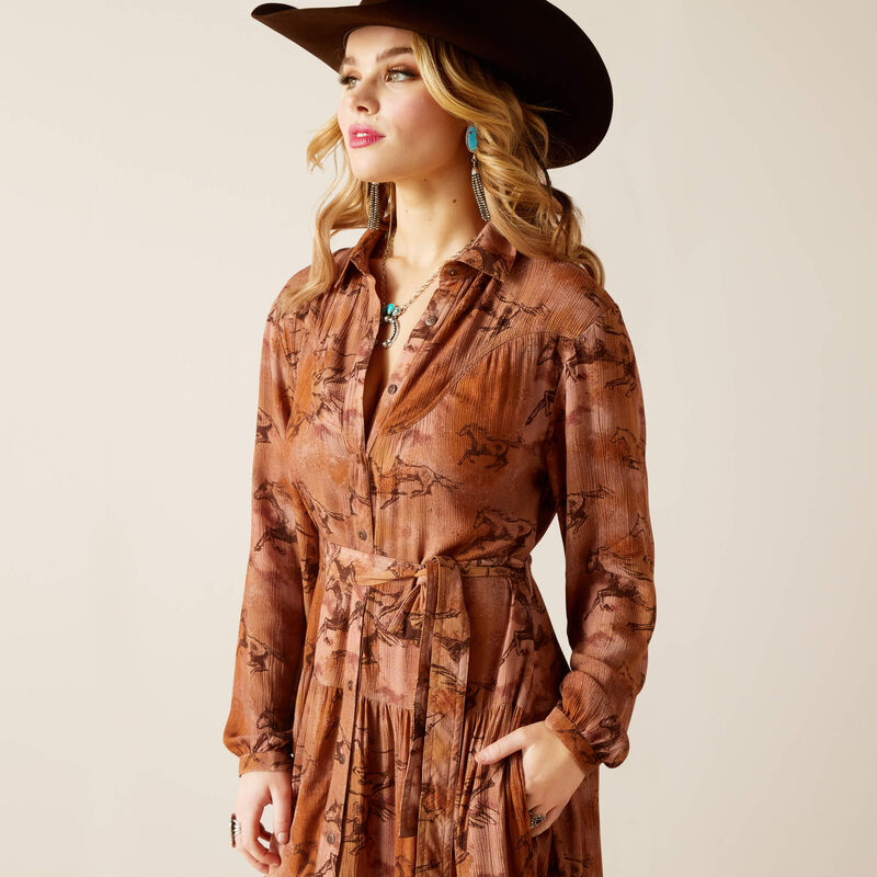 Ariat Women's Brown Multi Gallop Away Maxi Dress