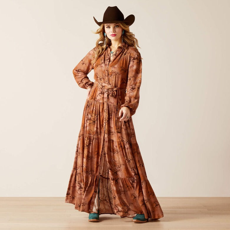 Ariat Women's Brown Multi Gallop Away Maxi Dress