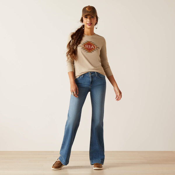 Ariat Women's Southwest Logo Long Sleeve T-shirt in Oatmeal Heather