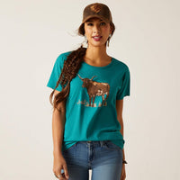 Ariat Women's Longhorn Watercolor T-Shirt in Teal Green Heather