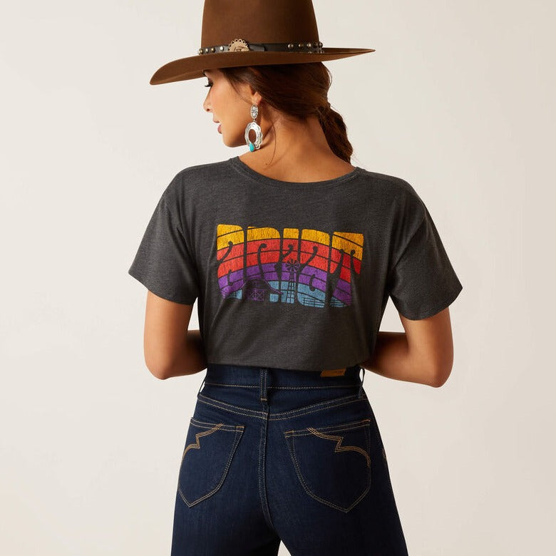 Ariat Women's Groovy Sunset T-shirt in Charcoal Heather