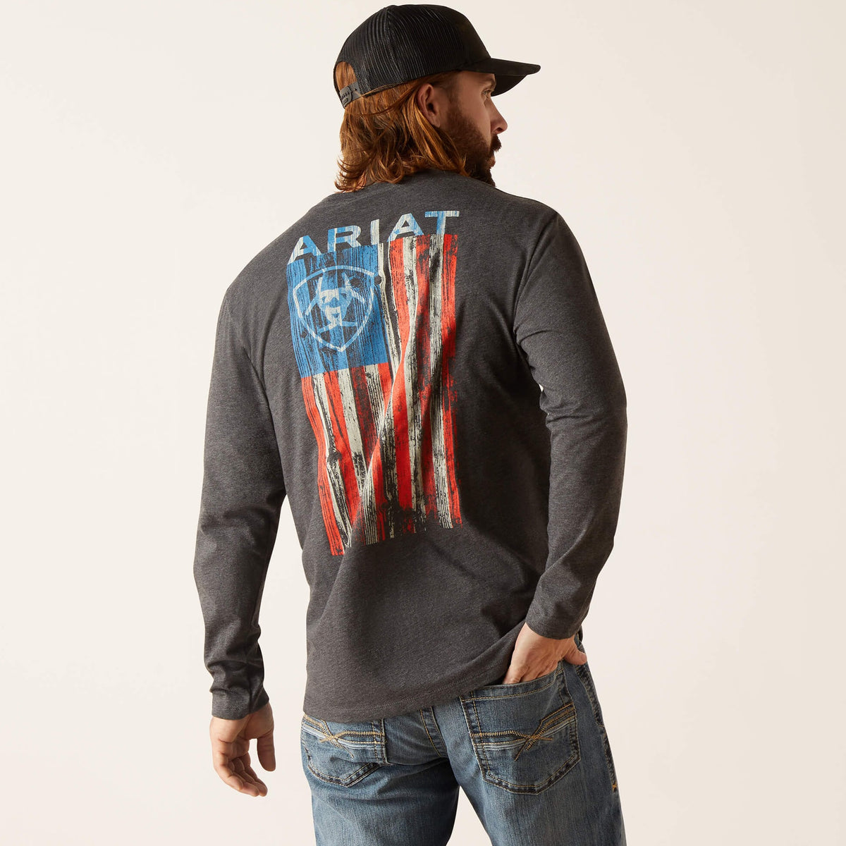 Ariat Men's Wooden Flag Long Sleeve T-Shirt in Charcoal Heather