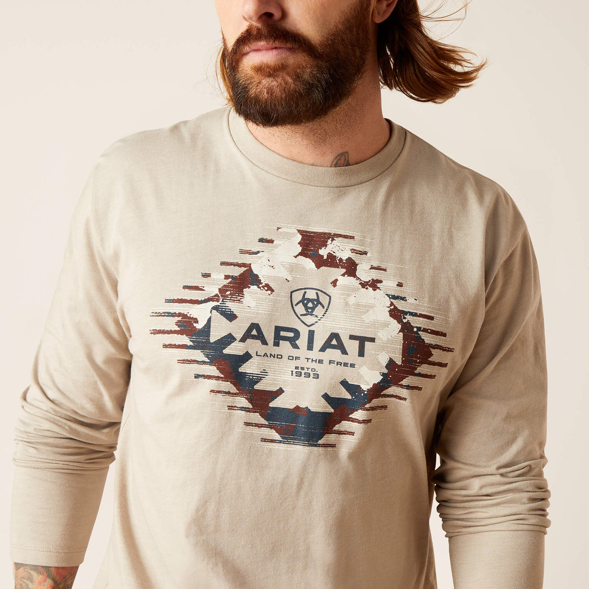 Ariat Men's Aztec Logo Long Sleeve T-Shirt in Khaki Heather