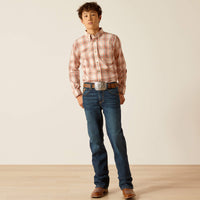 Ariat Boy's Pro Series Knox Classic Fit Button Down Shirt in Coral/Plaid