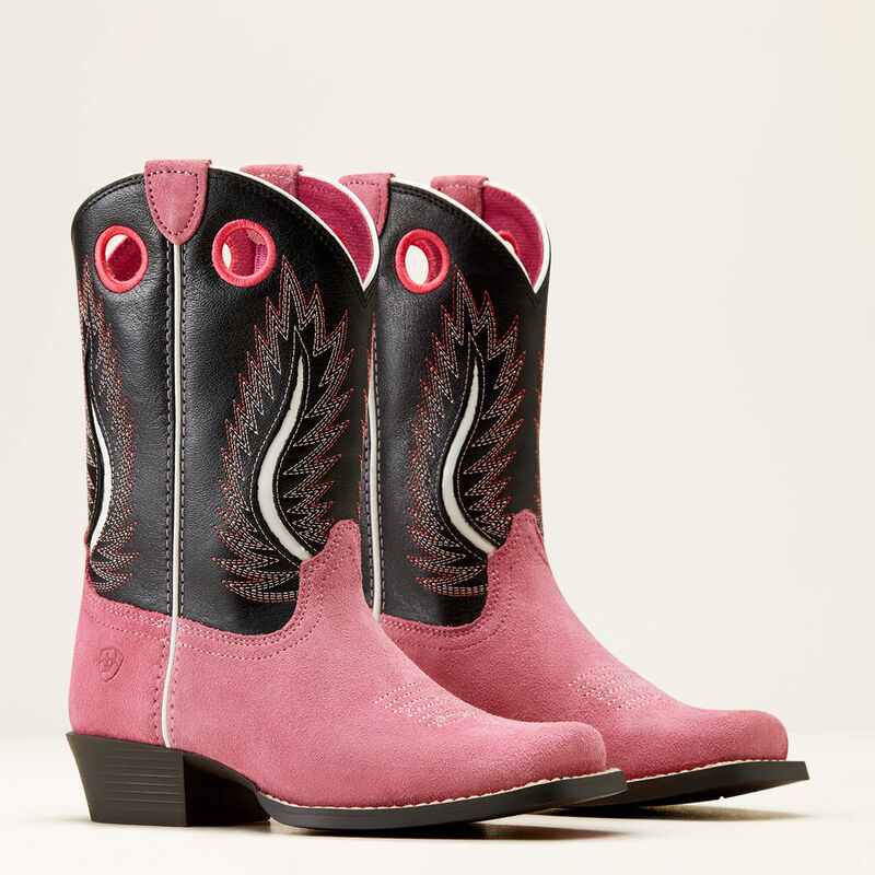 Ariat Kid's Futurity Fort Worth Western Boot in Haute Pink Suede/ Madison Avenue
