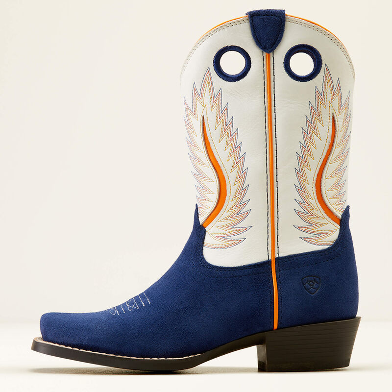 Ariat Kid's Futurity Fort Worth Western Boot in Patriot Blue Suede/ Pale Moon