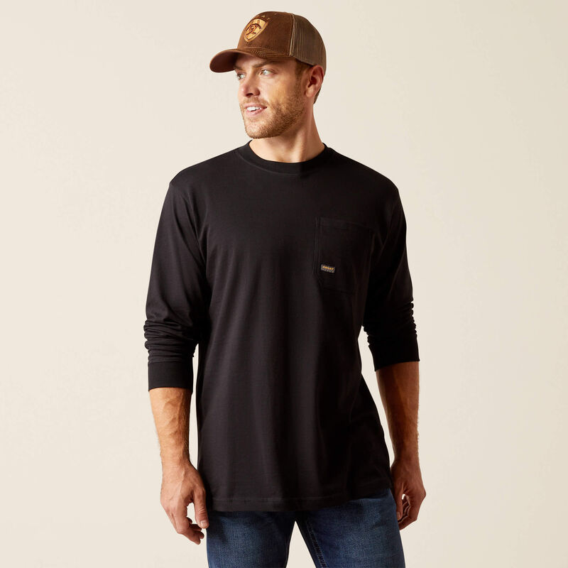 Ariat Men's Rebar L/S Cotton Strong WHLF T-Shirt in Black