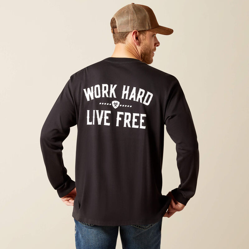 Ariat Men's Rebar L/S Cotton Strong WHLF T-Shirt in Black