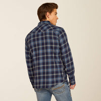 Ariat Men's Hugo L/S Retro Fit Western Snap Shirt in Maritime Blue Plaid (Available in Tall Sizes)