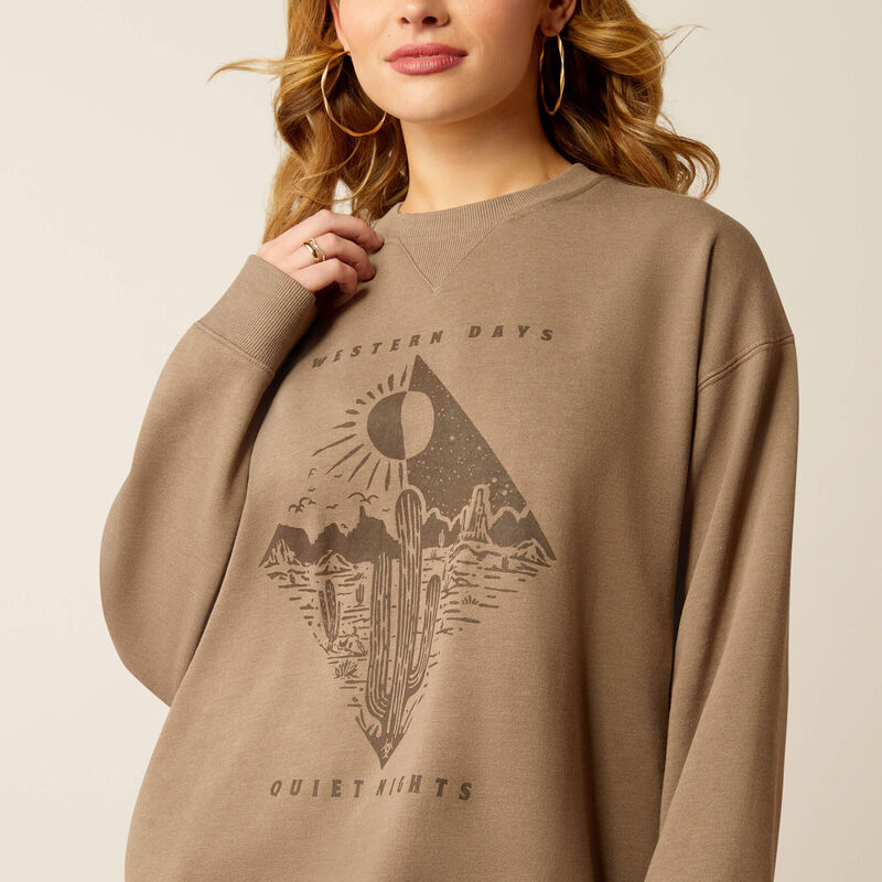 Ariat Women's Western Days Oversized Sweatshirt in Dark Khaki Heather