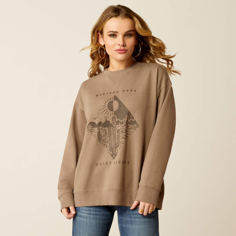 Ariat Women's Western Days Oversized Sweatshirt in Dark Khaki Heather