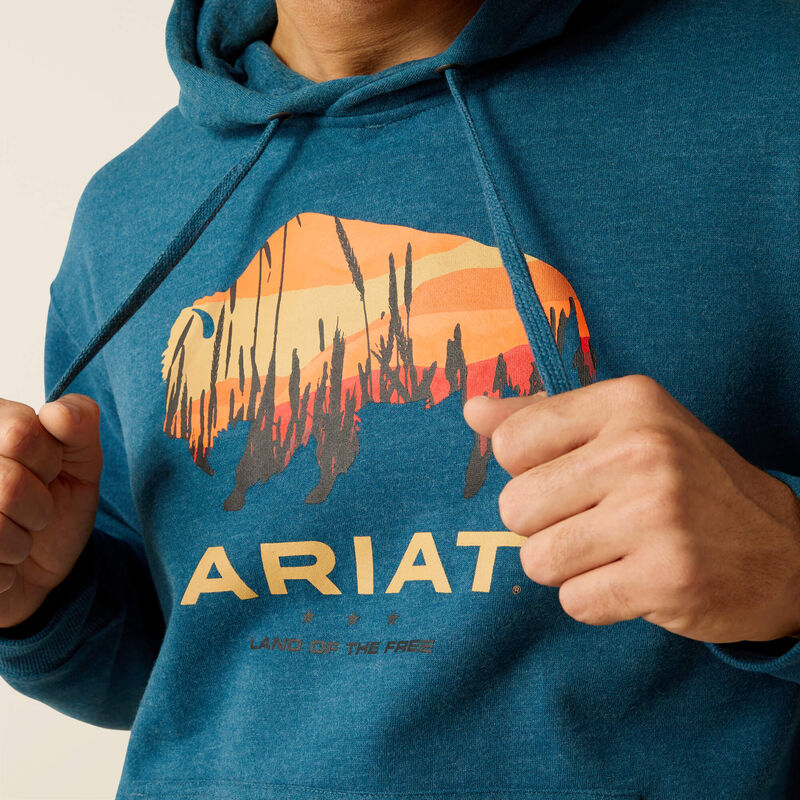 Ariat Men's Bison Plains Pullover Hoodie in Hydra Heather