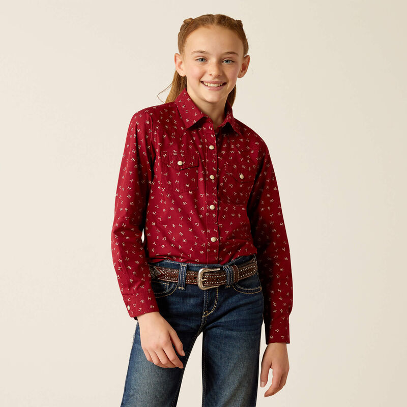 Ariat Girl's Cattle Brand Western Snap Shirt in Red