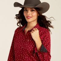 Ariat Women's Kirby Stretch L/S Western Button Down Shirt in Red Cattle Brand