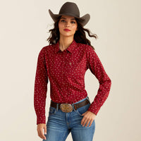 Ariat Women's Kirby Stretch L/S Western Button Down Shirt in Red Cattle Brand (Available in Plus Sizes)