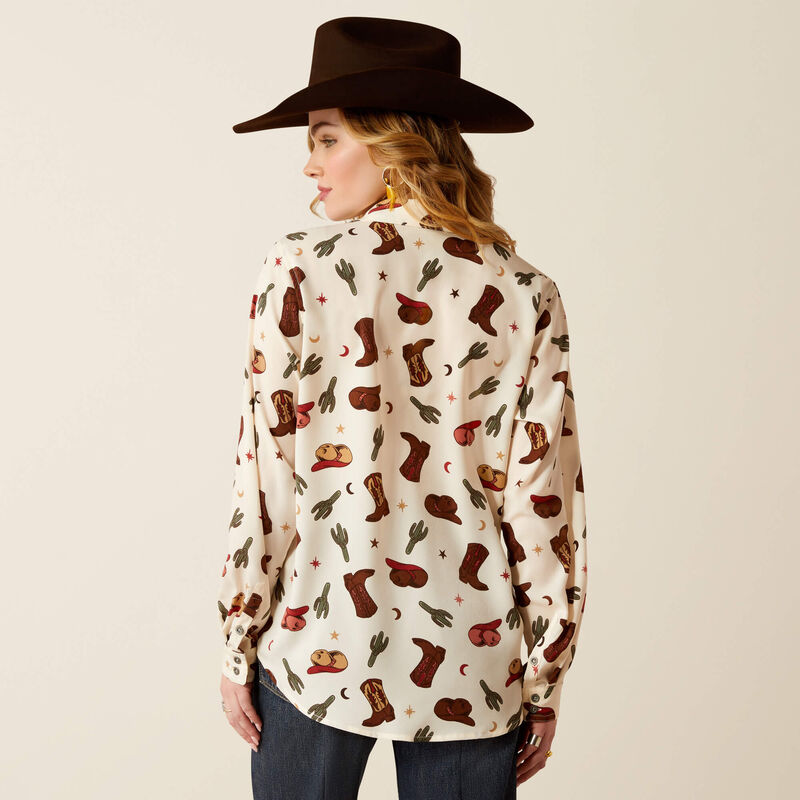 Ariat Women's Homestyle L/S Western Button Down Shirt in Cream Western Cowgirl