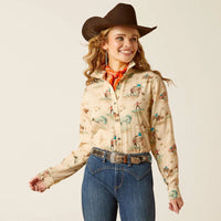 Ariat Women's Homestyle L/S Western Button Down Shirt in Cream Retro Ranch